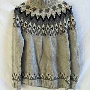 Massimo Dutti Fair Isle Gray and Black Patterned Turtleneck Sweater